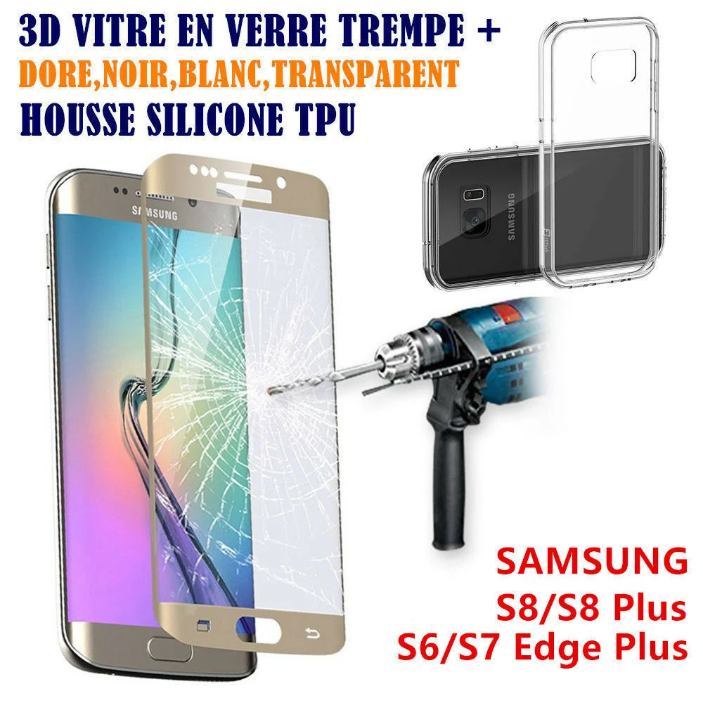 

3D Vitre Film Verre Tremp Full For Samsung S6/edge/S7/S8/plus/S9 Note8 +1 Coque TPU