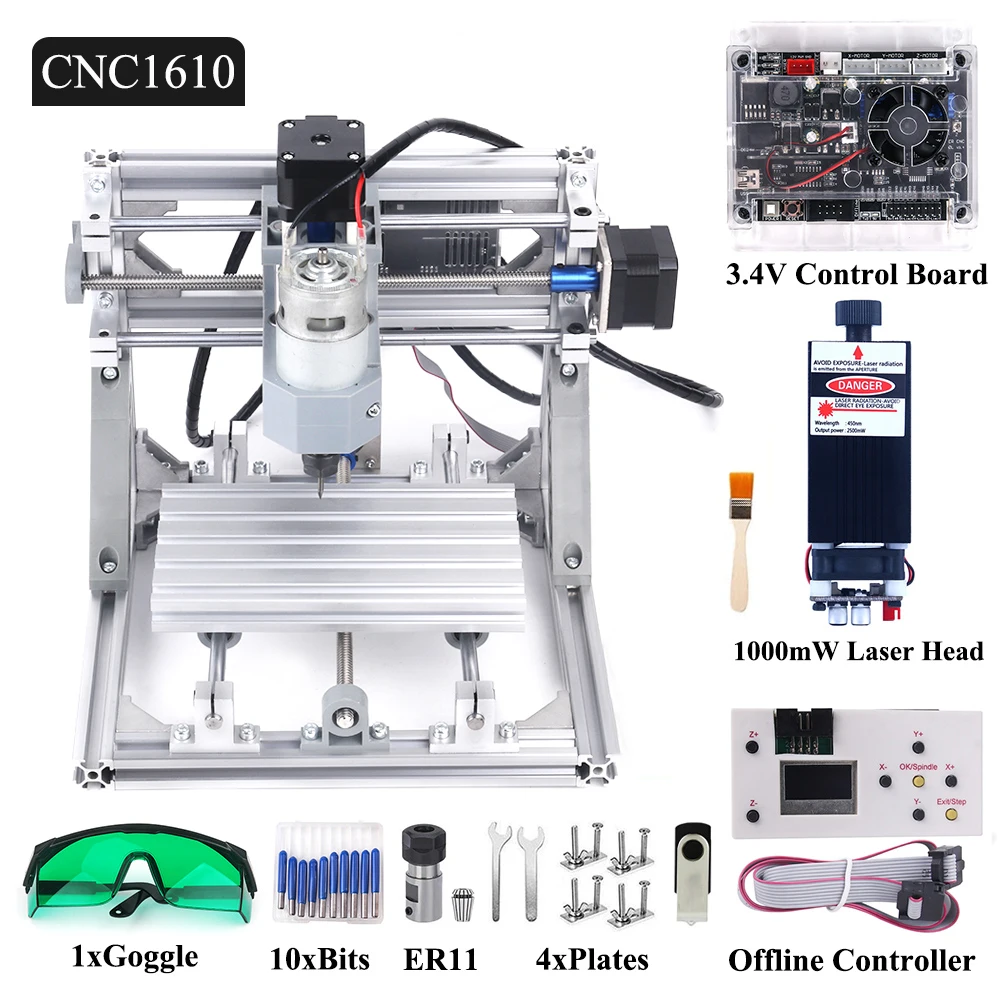 DIY CNC 1610 фрезерный станок CNC1610 мини лазерная гравировка 1000 мВт/2500 мвт/5500 МВт/7 Вт/10
