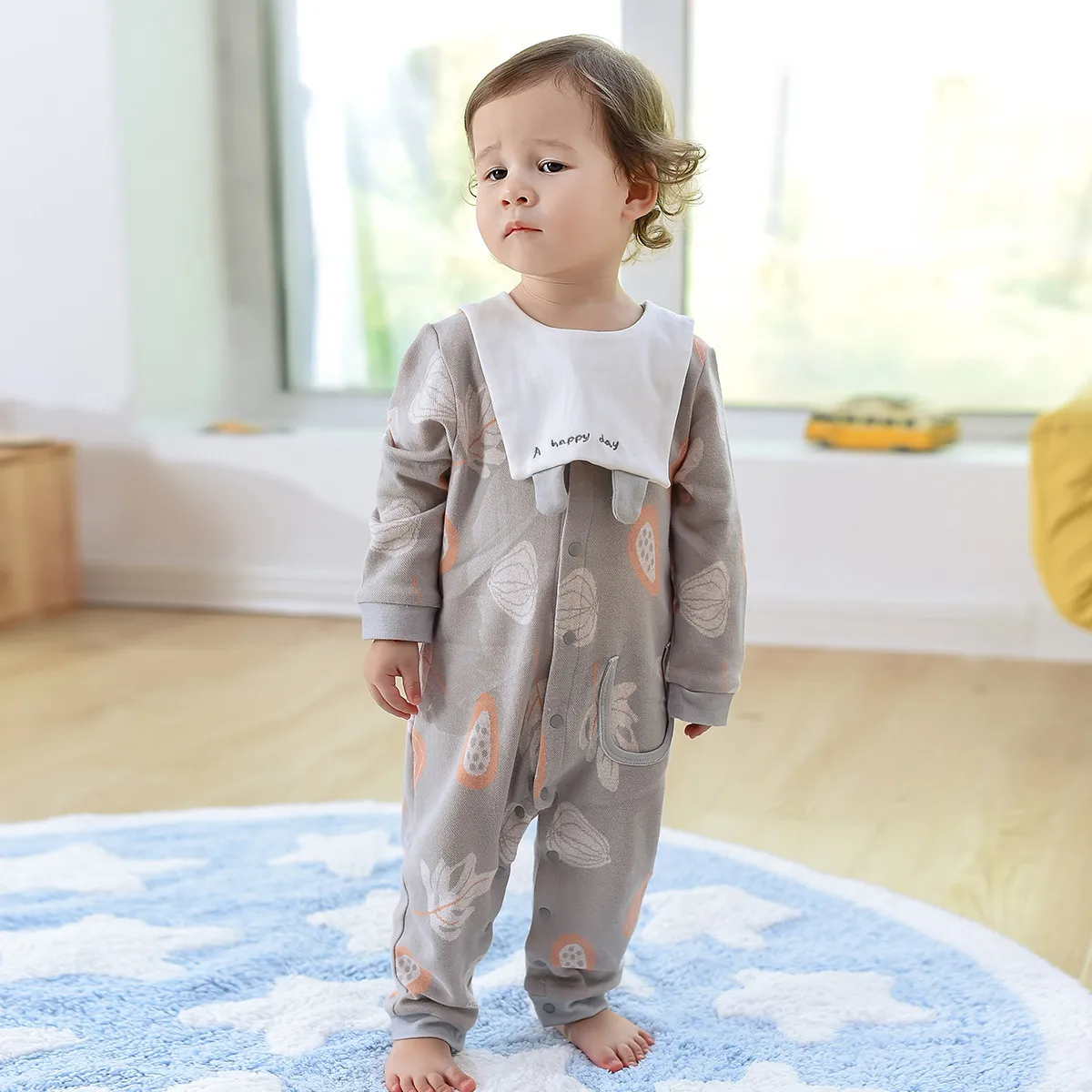 

Baby's One-Piece Suit, Newborn's Clothes, Baby's Clothes, Two-Piece Suit, Detachable Bib, Baby's One-Piece Suit