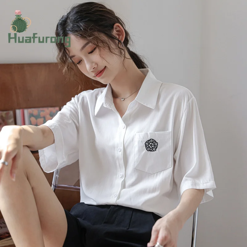 

Japanese Retro Ins Style Design Printed Short-sleeved Shirt Female Summer 2021 New Korean Loose Shirt