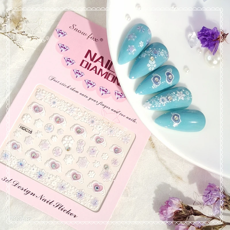 

Рождественские снежинки, наклейки для ногтей, 1 шт., Самоклеящиеся 3D наклейки для ногтей с Стразы, аксессуары для творчества и дизайна ногтей