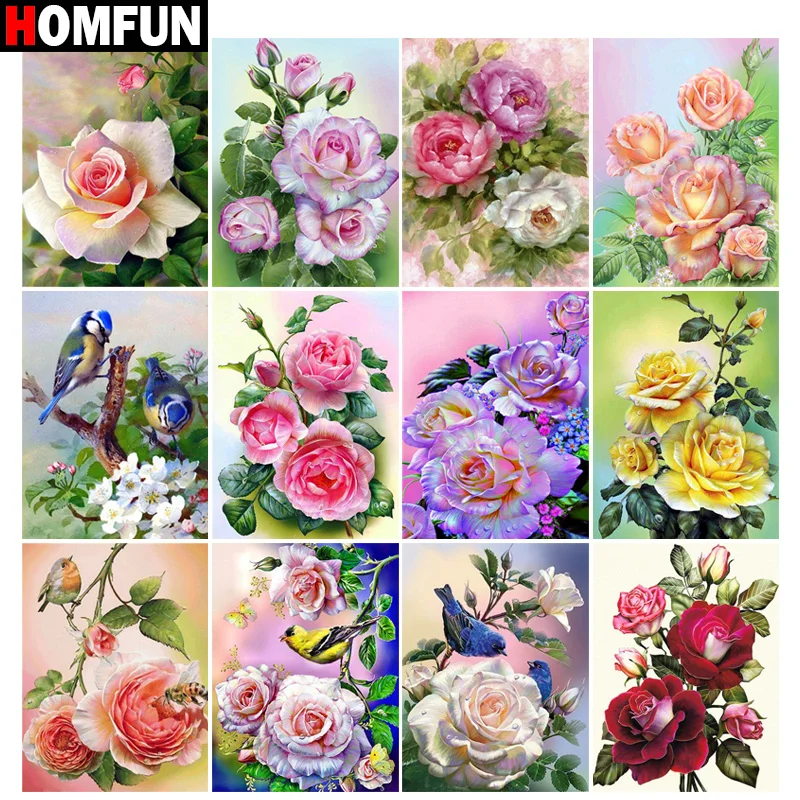

Алмазная живопись HOMFUN, картина «Роза, птица», круглая/квадратная, инкрустированная каучуком, для украшения стен, вышивка, рукоделие, вышивка...