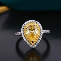 lesf 925 sterling silver ring pear cut very shiny simulation yellow diamond wedding high end jewelry