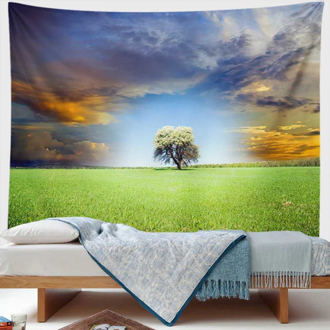 

Natural Landscape Tapestry Fancy Sky Grassland Spring Tree Modern Art Wall Hanging Boho Home Decor Picnic Mat Carpet Gifts