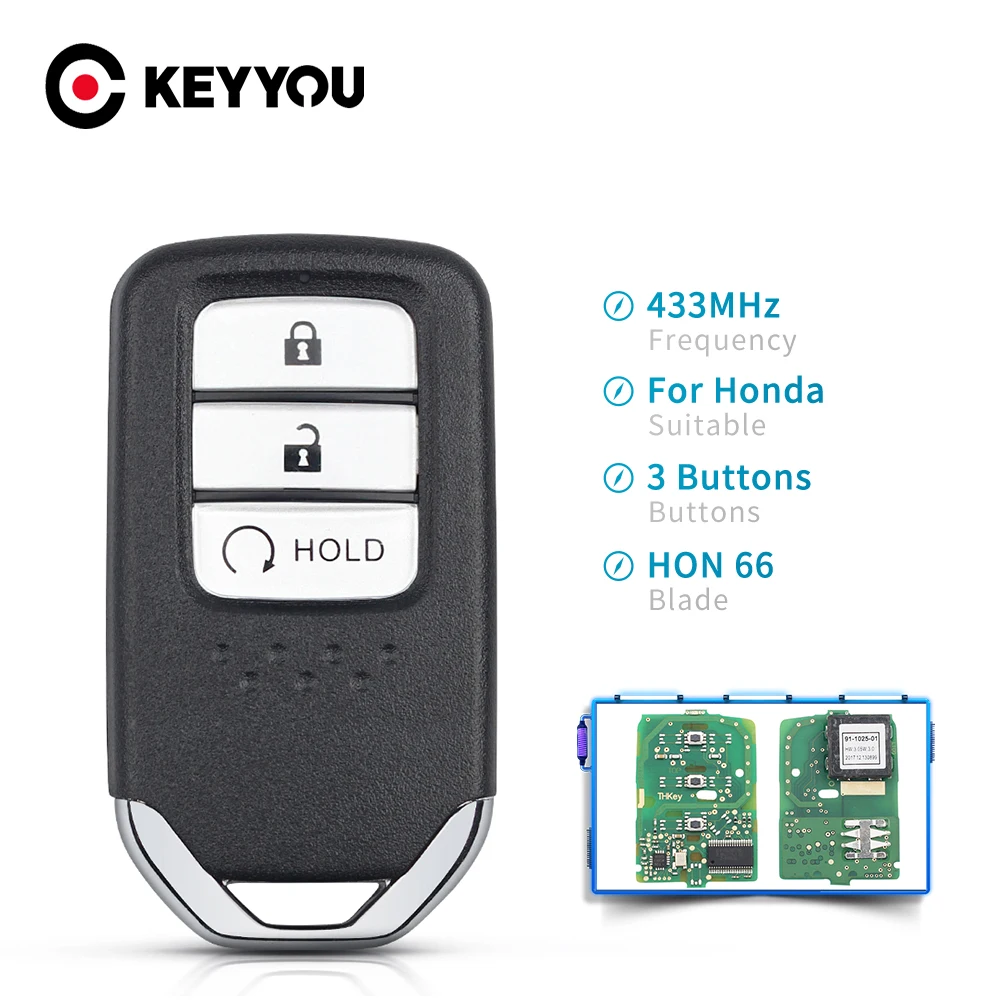 

KEYYOU For Honda Fit Odessey City Jazz XRV Venzel HRV CRV Accord Smart Remote Key 433Mhz ASK KR5V2X ID47Chip 2+1 3 Buttons