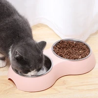 double pet bowls dog food water feeder stainless steel pet drinking dish feeder cat puppy feeding supplies cat food container