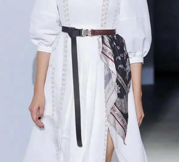 Новейшая Женская мода PU кожаный ремень с атласный Шелковый платок украшение