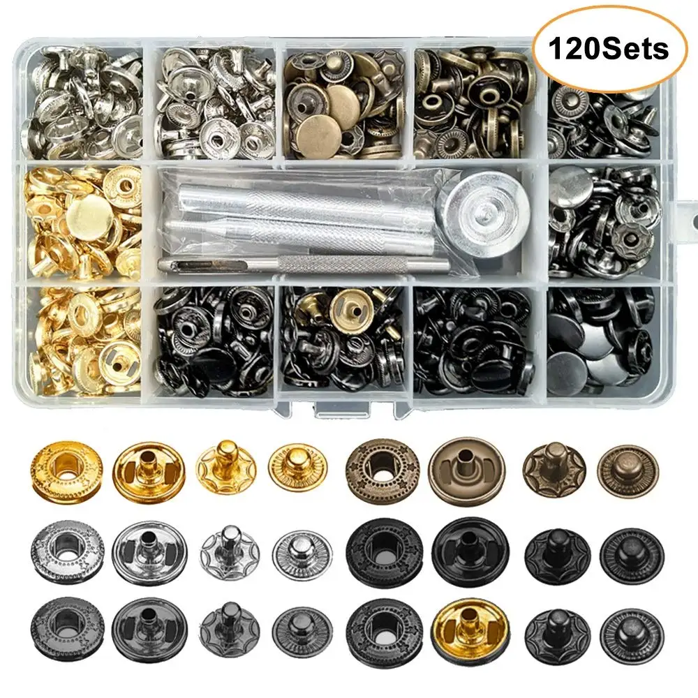 

12.5mm 6 Color Leather Snap Fasteners 4 Parts Snap Button Kit Metal Button Snaps Press Studs Handicrafts DIY Garment Sewing New