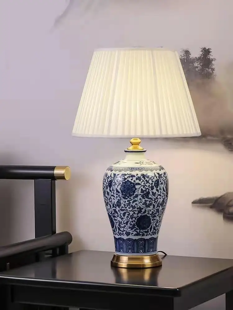 New Chinese Style Blue and White Porcelain Table Lamp Living Room Bedroom Bedside Study Hotel Model | Лампы и освещение