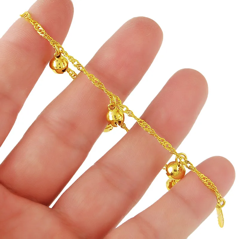 Покрытыем цвета чистого 24 каратного золота браслет 2 мм водная волна подвесной