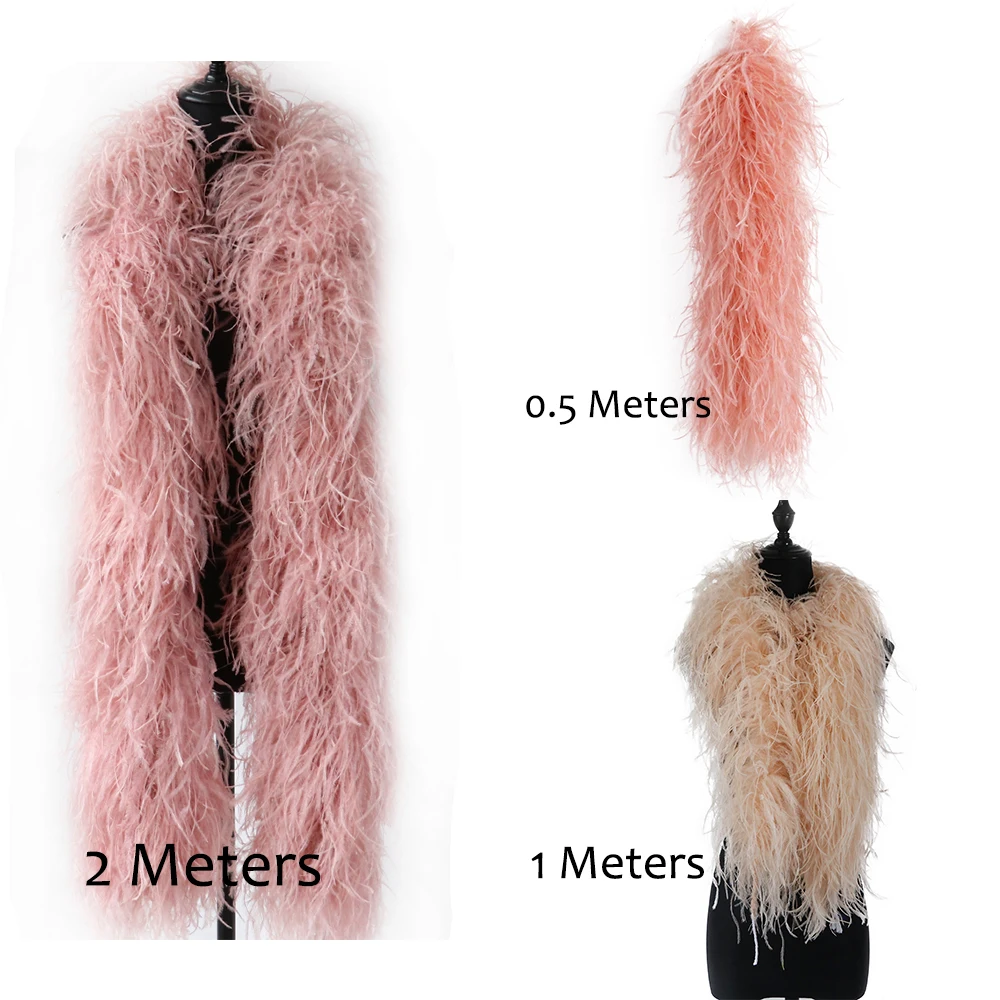 

0.5--2M High Quality Fluffy Ostrich Feather Boa 10ply for Needlework Shawl Soft Plumes Ribbon Wedding Dress Decor Craft Feathers