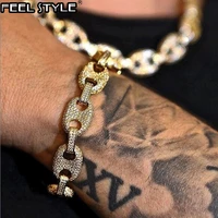 multi color width iced out rhinestoned 13mm 20cm gold gold coffee beans link chain bracelets chain for men hip hop jewelry