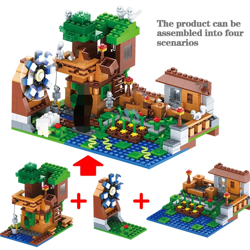 

Деревенская ферма, ветряная мельница, столб 3 в 1, серия My World, строительные блоки, совместимые с майнкрафт, игрушка для просвещения для детей