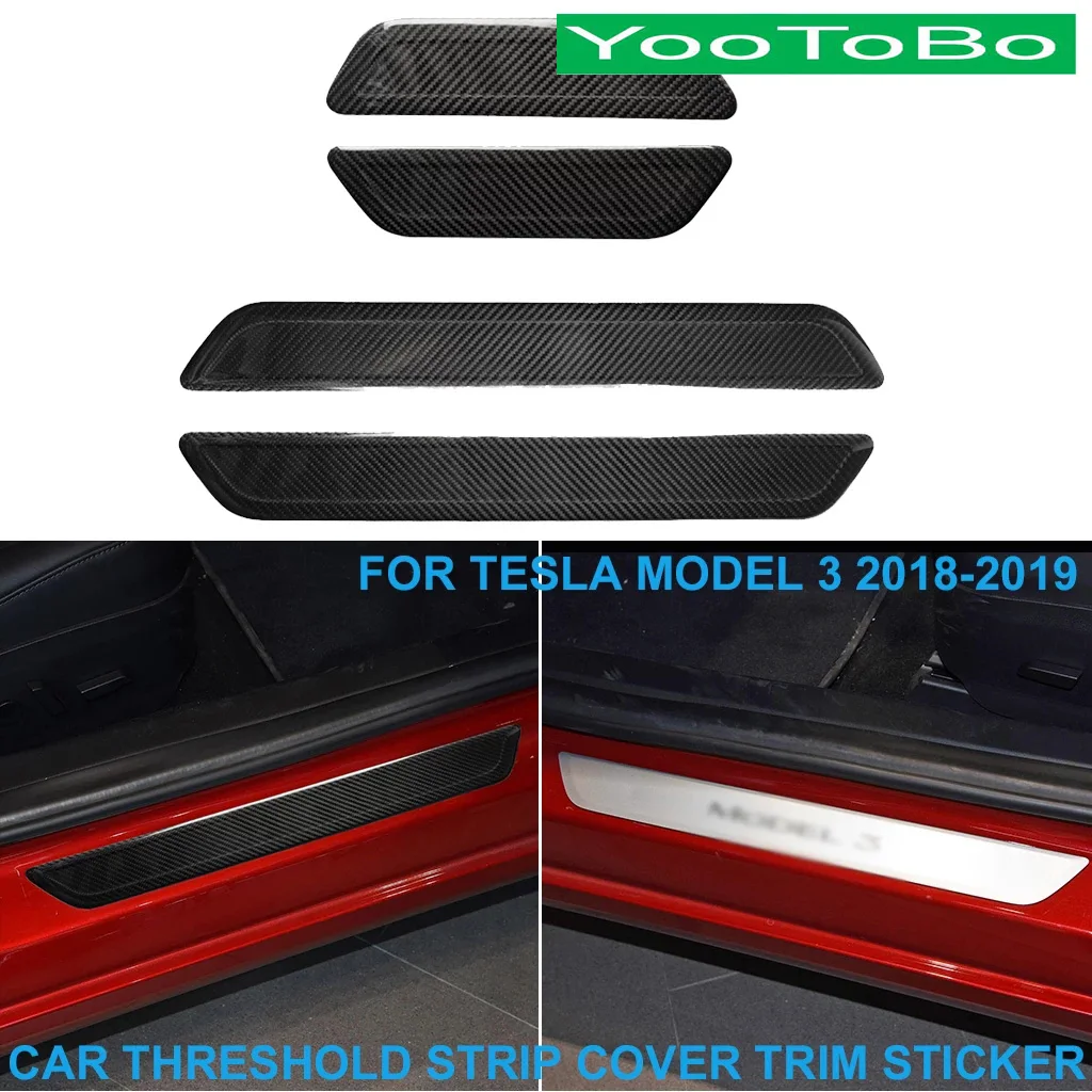

Накладка на порог для автомобиля из натурального сухого углеродного волокна, декоративная наклейка для Tesla MODEL3 2018-2019