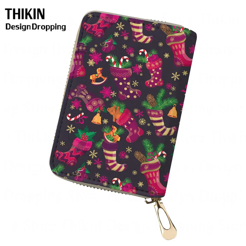 THIKIN Счастливого Рождества кожи для женщин держателя карты женские кошельки