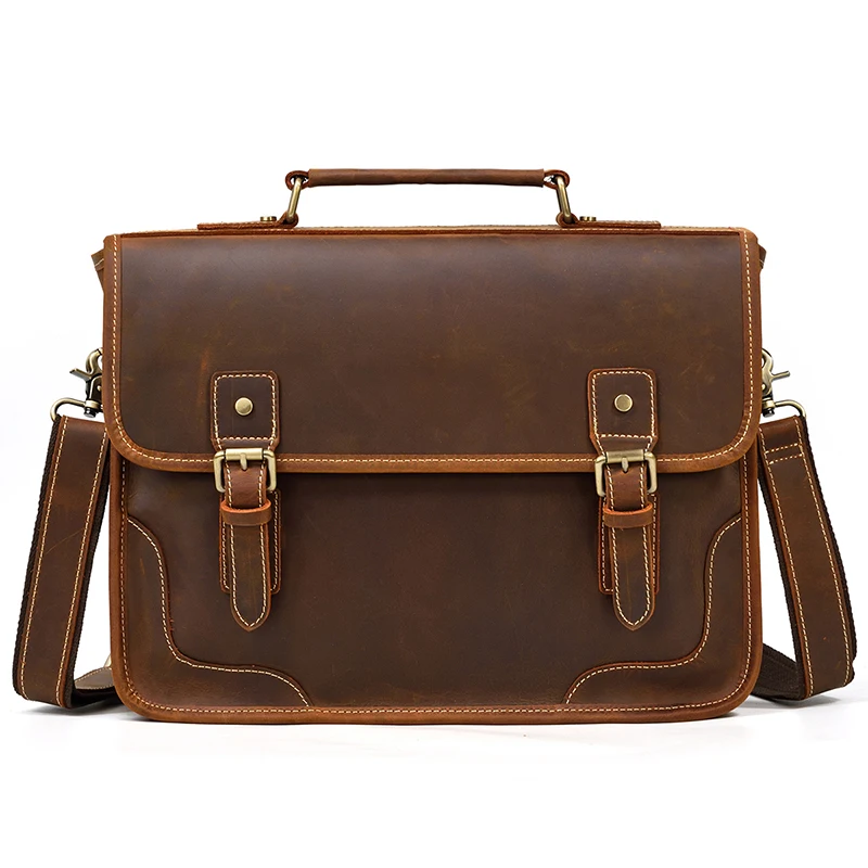 Luufan New Design Laptop Bag Genuine Leather Crazy Horse Men Briefcase Bag Business Tote Bags for Man Male Shoulder Bag