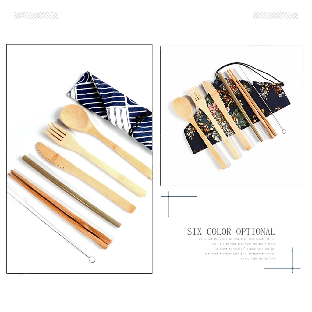 Портативный набор посуды японские бамбуковые столовые приборы вилка нож ложка