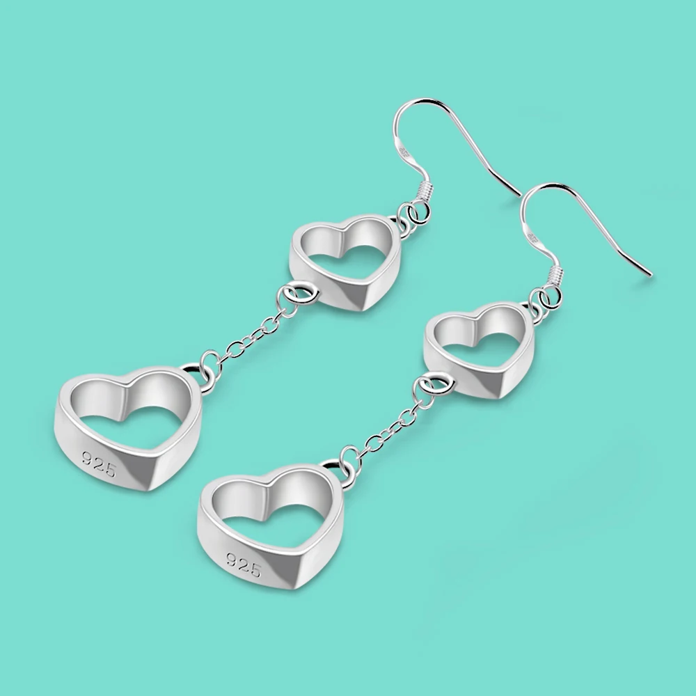 Простые женские серьги из стерлингового серебра 925 пробы в виде сердца