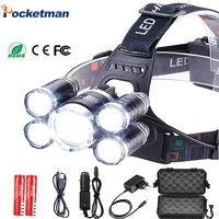 super bright led headlamp zoomable xml 35 led t6 head torch dc rechargeable 18650 battery forehead portable headlight for camp