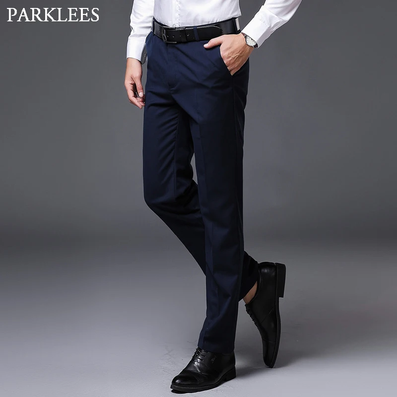 

Men's Slim Fit Straight Dress Pants 2019 Brand New Fromal Busienss Flat-Front Trousers Mens Business Wedding Suit Pants Male