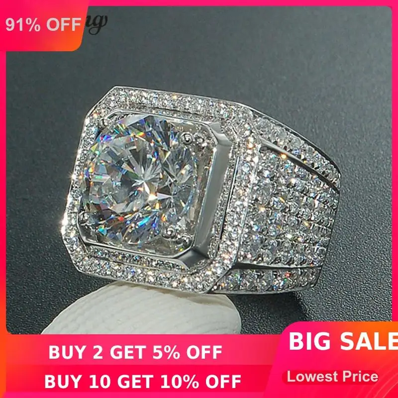 Choucong роскошное мужское кольцо круглое 4ct 5A циркон кристалл белое золото