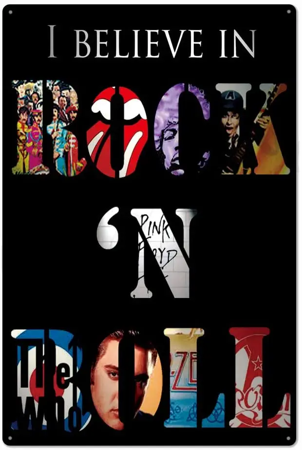 

Оригинальный винтажный дизайн, оловянные металлические знаки в виде скалы и рулона, настенное искусство | Толстая жестяная печать, плакат, н...