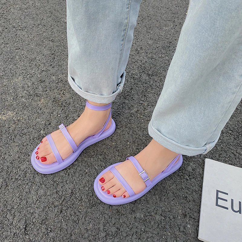

Open Toe Ankle Strap Soft Jelly Sandals Female Casual Comfortable Beach Shoes Dropshipping Summer Women Candy Color Flat Sandals