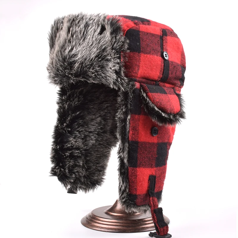 Classic Unisex Plaid Aviator Trapper Ushanka Ski Hat Trooper Winter Russian Cap With Earflaps | Bomber Hats