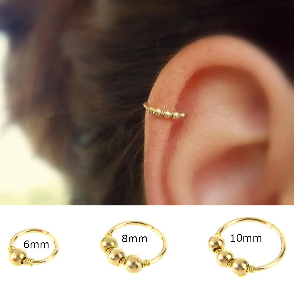 Стальной шар нос кольцо носить серьги губы и хряща спиральный обруч для унисекс 6