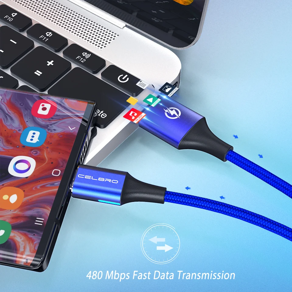 Магнитный кабель USB Type C 5A супер зарядный для быстрой зарядки Type-c 1 м светодиодный