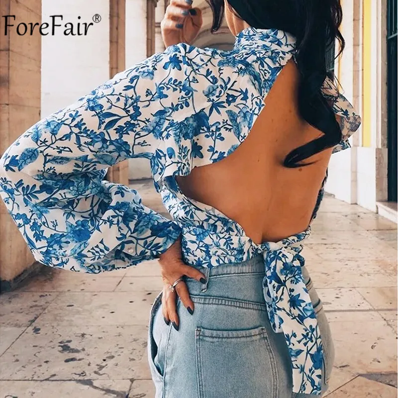 Forefair 2019 женская футболка с длинным рукавом открытой спиной сексуальная