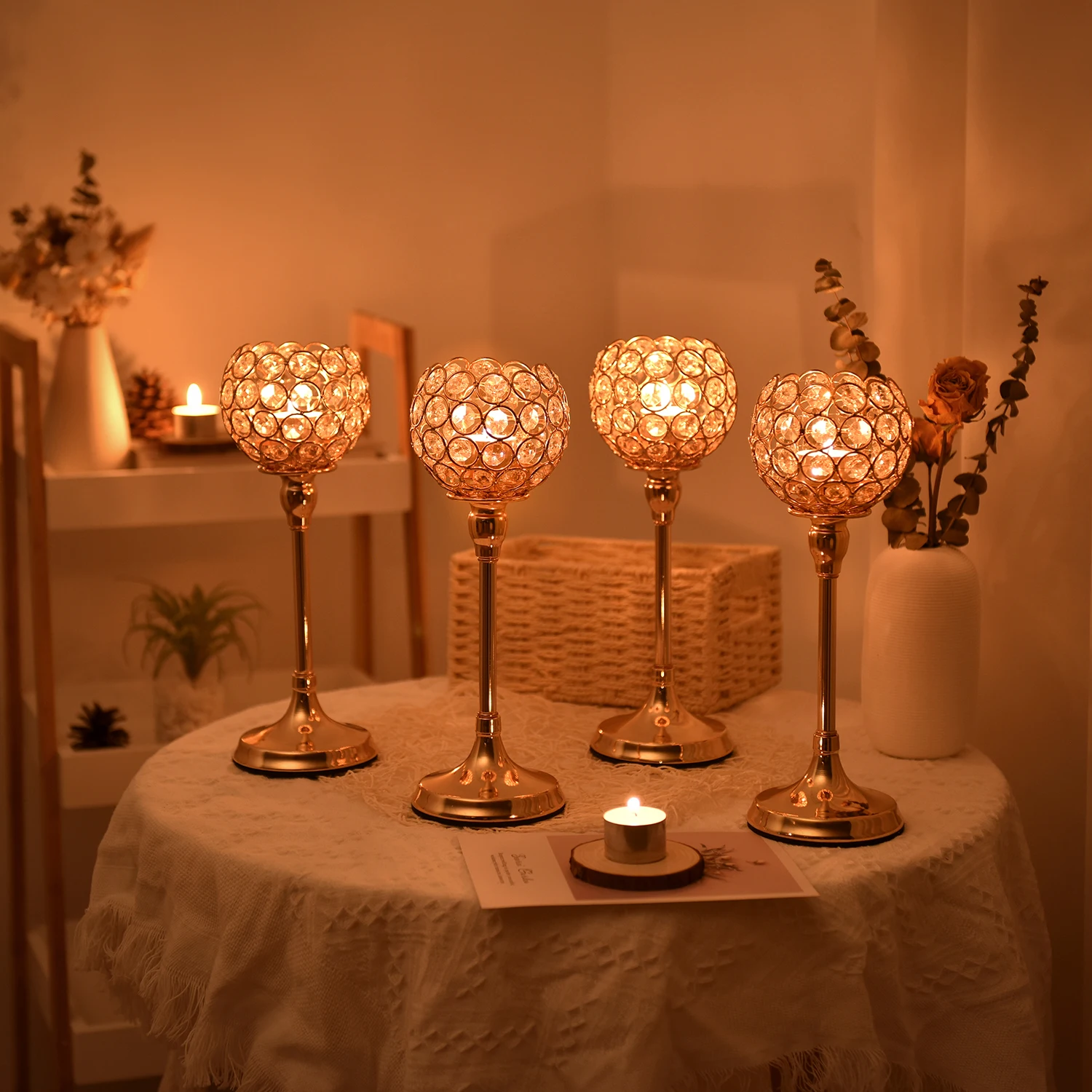 S Set Of 4gold/ Silver Candlesticks For Halloween Decoraci&oacute;