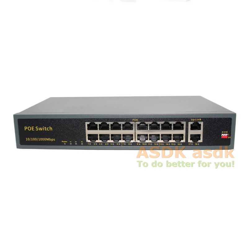 Коммутатор POE с 16 портами 10/100M + 2 10/100M/1000 IEEE802.3af 150 Вт 48 В выключатель питания через