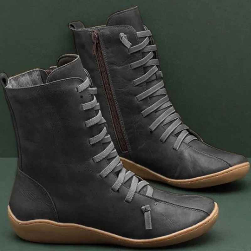 Зимние женские сапоги до середины икры осенние винтажные ботильоны Дамская