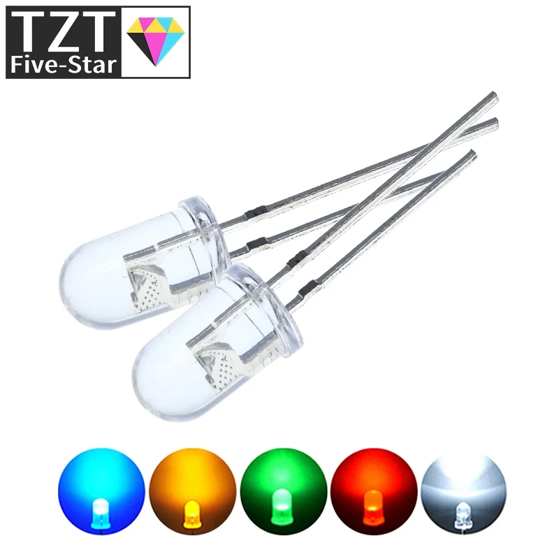 100 шт./лот прозрачный Круглый 5 мм супер яркий зеленый красный белый желтый синий