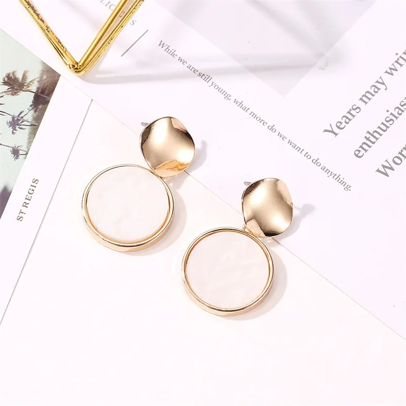 2019 Korean Geometric Heart Dangle Earrings For Women Hollow Round Water Drop Metal Simple Ear Accessories Elegant Mujer Jewelry | Украшения