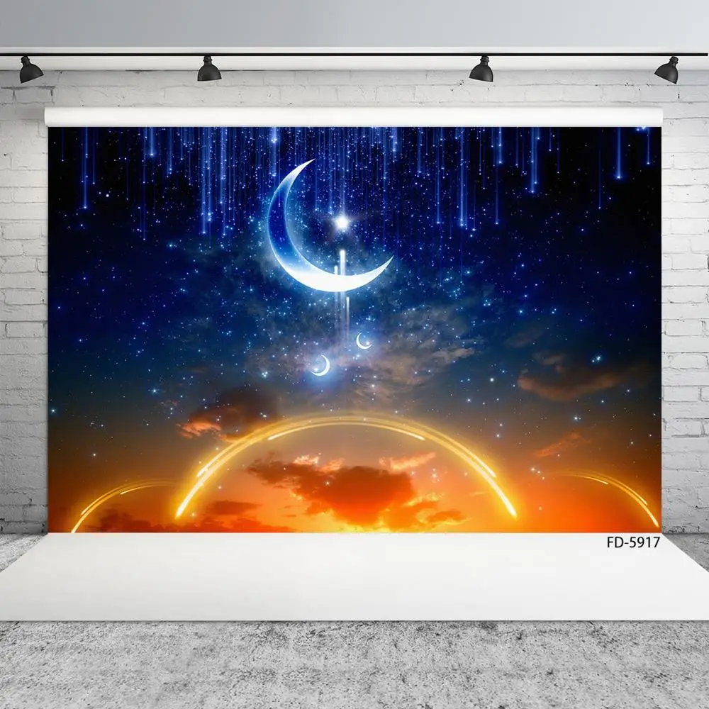 

Clouds Crescent Moon Stars Photography Background Vinyl Cloth Fond Backdrop for Children Baby Portrait Photoshoot Photo Studio