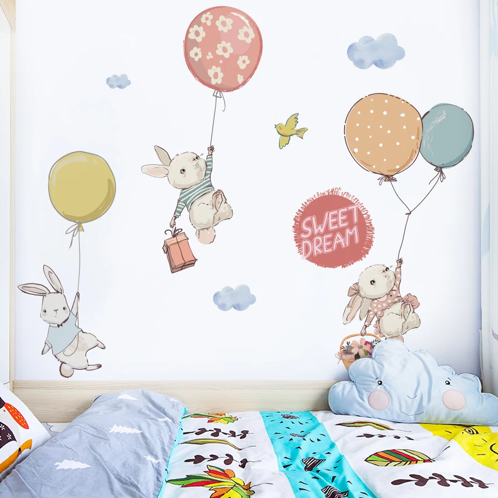 Воздушный шар кролик мультфильм наклейки на стену для детской комнаты