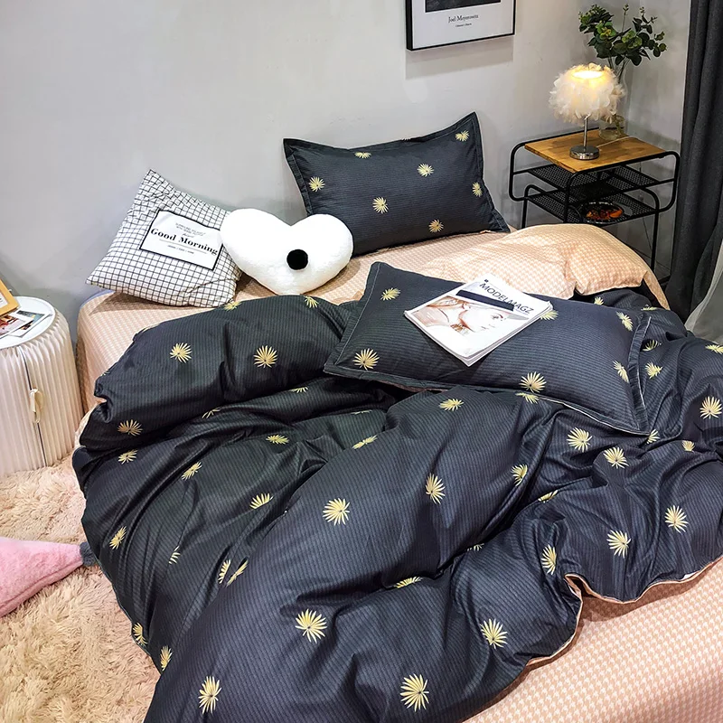 

CHICIEVE 1 Bule Leaves Linen Comforter Family Full King Queen SIze 4PCS A/B Sides Design Perfectly Bedding Sets For Adults Plaid