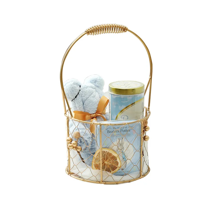 

Golden Iron Decor Basket Creative Wedding Hand Gift Box Candy Storage Case Portable Flower Vase Pots Party Wedding Decoration