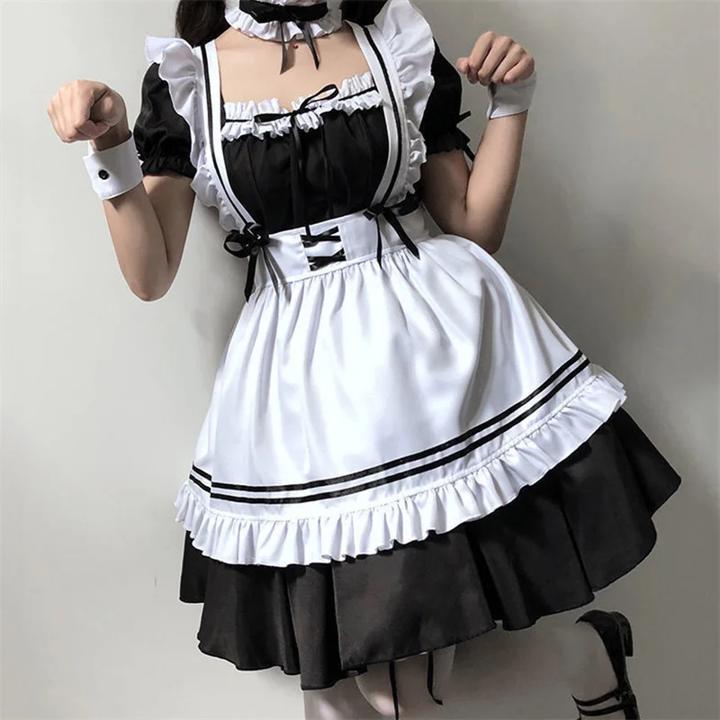 

2021 Black Cute Lolita Maid Costumes Girls Women Lovely Maid Cosplay Costume Animation Show Japanese Outfit Dress Clothes