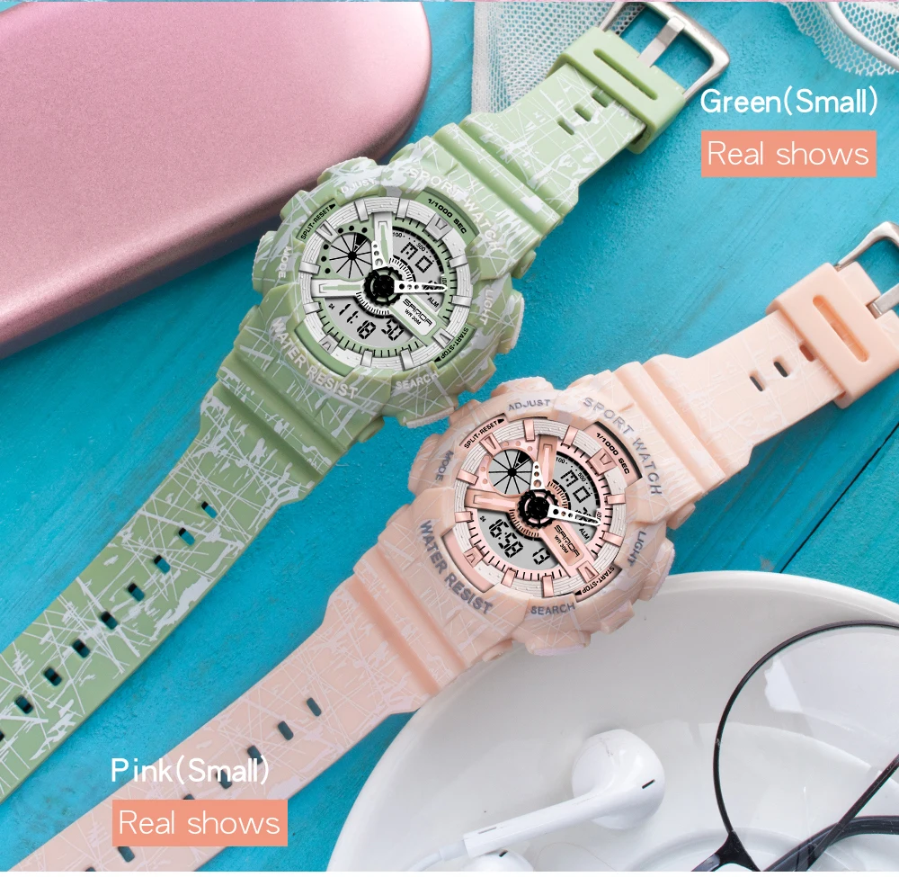 

Парные часы, цифровые часы для женщин, мужские спортивные часы, модные электронные наручные часы с двойным дисплеем, водонепроницаемые часы...