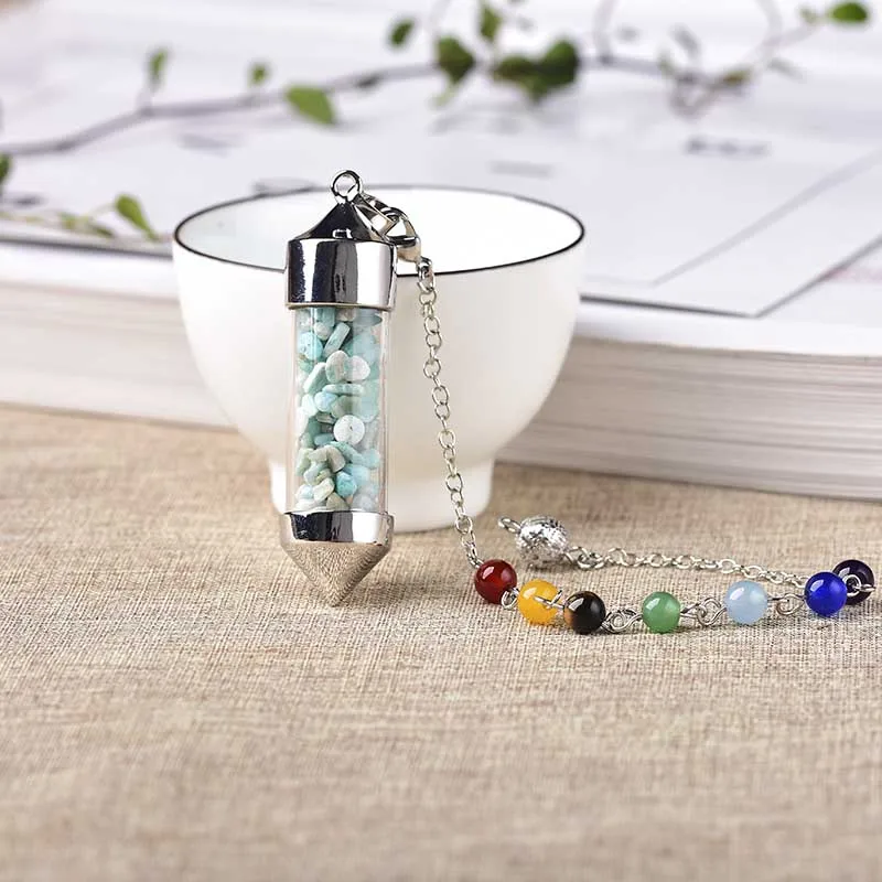 

Natural Stone Pendulum Wicca Quartz Hypnotic Gemstone Rock Crystal Pointed 7 Chakra Reiki Chakra Dowsing Pendant Healing Jewelry