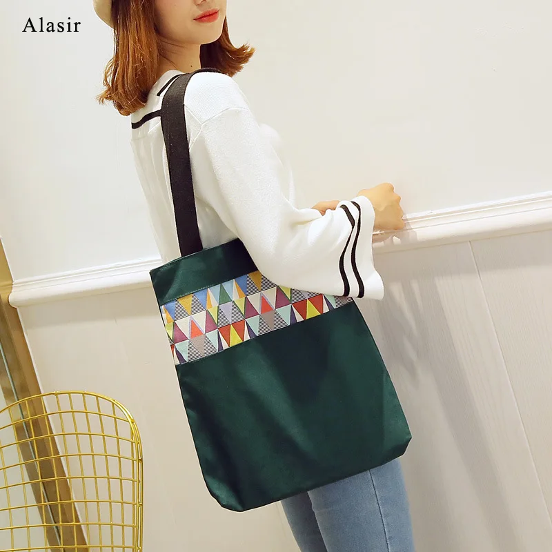 

Alasir Korean Style Cotton Canvas Shoulder Bag Women Artsy Canvas Handbag Girl Female Bag Canvas Patchwork Shopping Bag