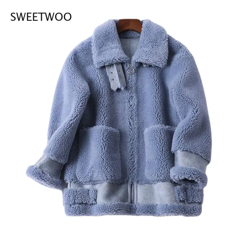 Women 2021 Winter New Real Fur Coat Female Genuine Sheep Shearing Jacket Lady Natural Loose Granular Sheep Short Outerwear