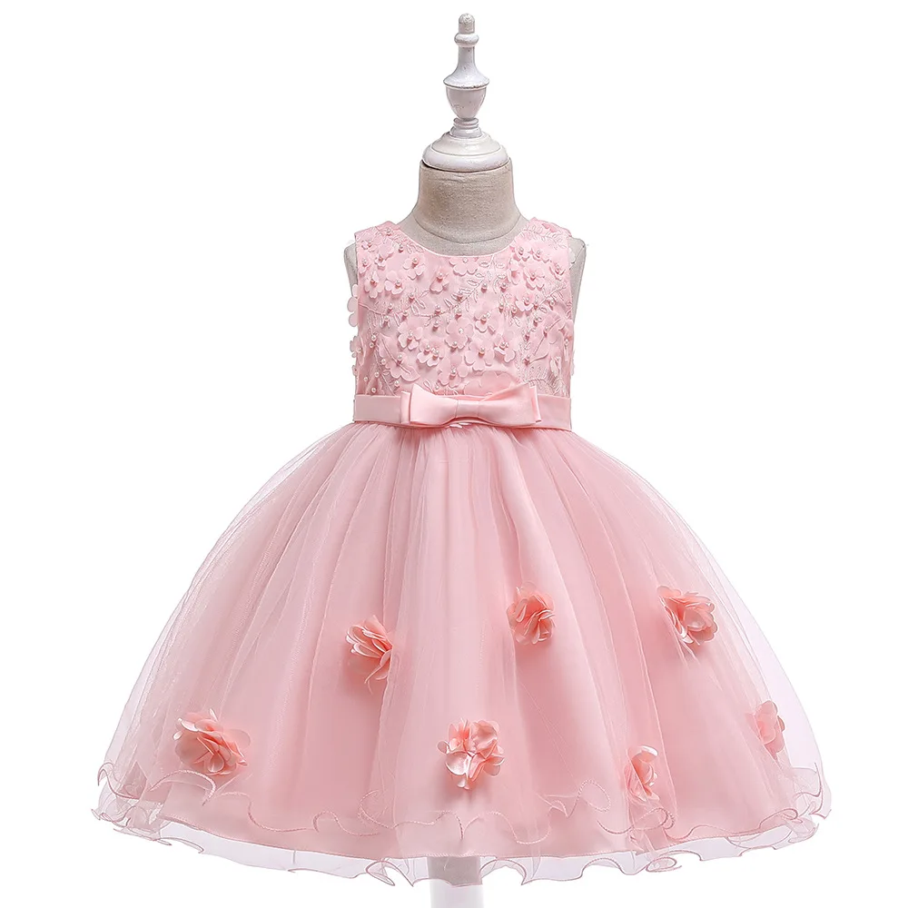 

Girls Dress Mesh Pearls Children Wedding Party Dresses Kids Evening Ball Gowns Formal Baby Frocks Clothes for Girl 4-10Yrs