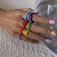 7pcsset bohemia ethnic style colorful beaded flower forefinger rings fashion simple hand weave rings for women anillos bijoux