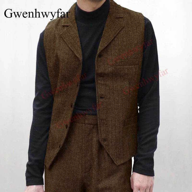 Гвенвифар Для мужчин костюм жилет с v-образным вырезом из шерсти узором елочка