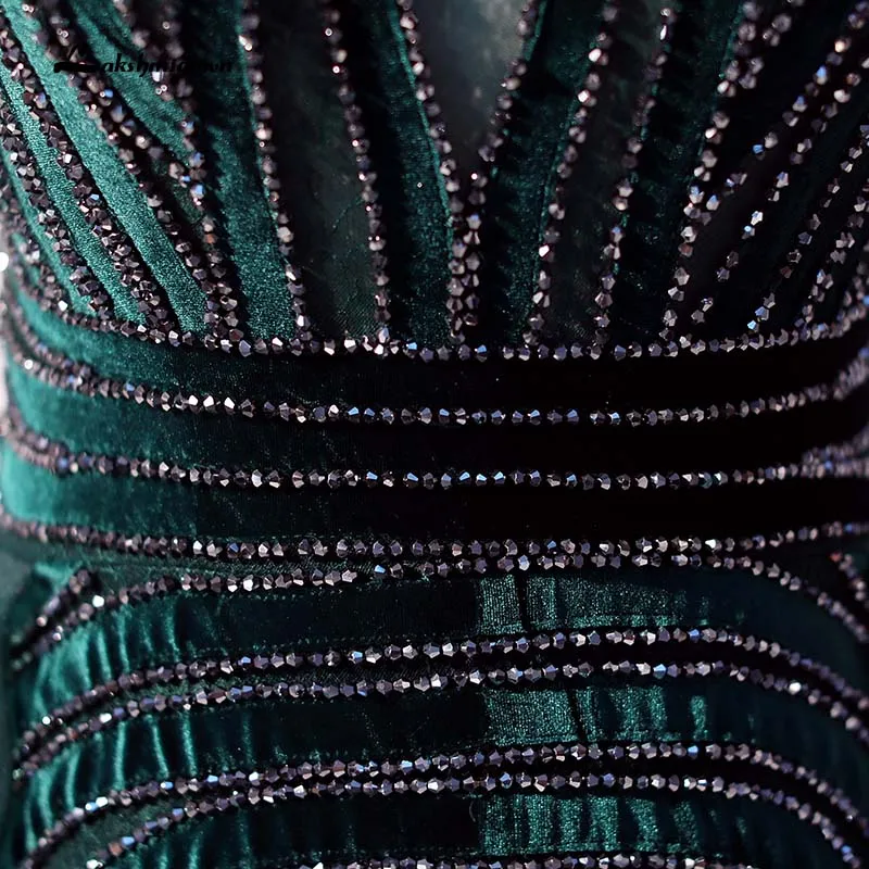 

Dubai Evening Dresses 2020 Long V Neck Sleeveless Dark Green Prom Dresses Crystal Luxury Evening Gown Vestido de Fiesta