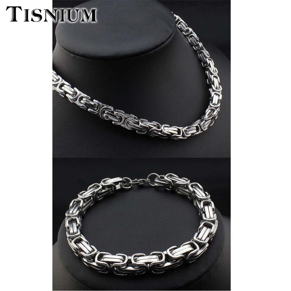 

Tisnium 8 мм византийские ювелирные изделия мужское ожерелье браслет серебряный цвет Высокое качество аксессуары из нержавеющей стали подарок...